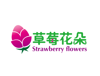 文大為的中文：草莓花朵；英文：Strawberry flowerslogo設(shè)計(jì)